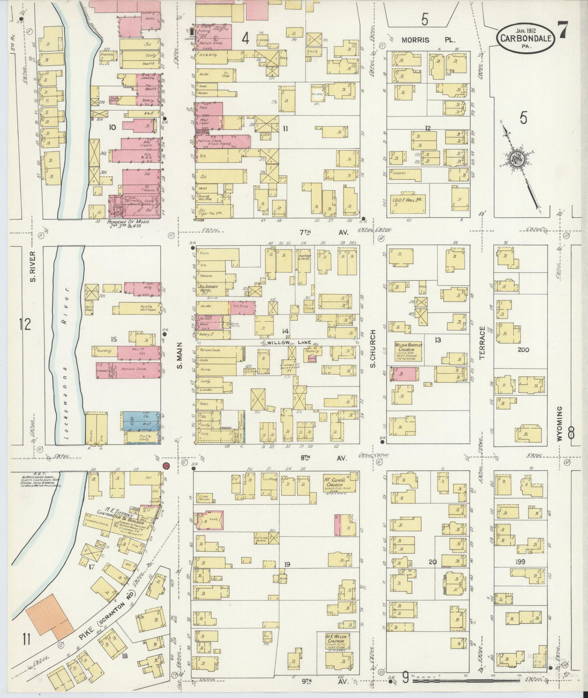 Sanborn Fire Insurance Map from Carbondale, Lackawanna County, Pennsylvania (1912), Sheet #0007 - Complete Map Set gallery image, historic Sanborn map, vintage wall art, Pennsylvania Pennsylvania