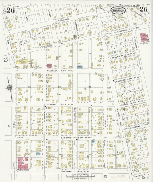 Sanborn Fire Insurance Map from Centralia, Marion, Clinton, Jefferson, and Washington Counties, Illinois (1924), Sheet #0026 - Historic Sanborn Fire Insurance Map Print, vintage old map wall art, antique decor, genealogy gift, Illinois Illinois map