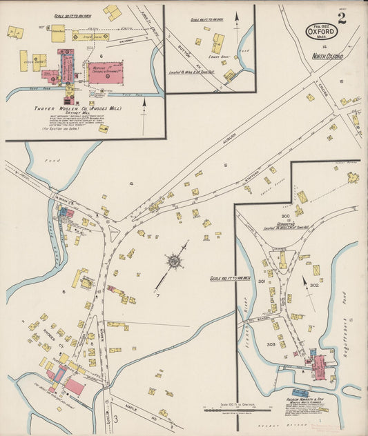 Sanborn Fire Insurance Map from Oxford, Worcester County, Massachusetts (1922), Sheet #0002 - Historic Sanborn Fire Insurance Map Print, vintage old map wall art, antique decor, genealogy gift, Massachusetts Massachusetts map