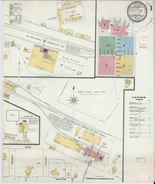 Sanborn Fire Insurance Map from Clarksville, Red River County, Texas (1896), Sheet #0001 - Historic Sanborn Fire Insurance Map Print, vintage old map wall art, antique decor, genealogy gift, Texas Texas map