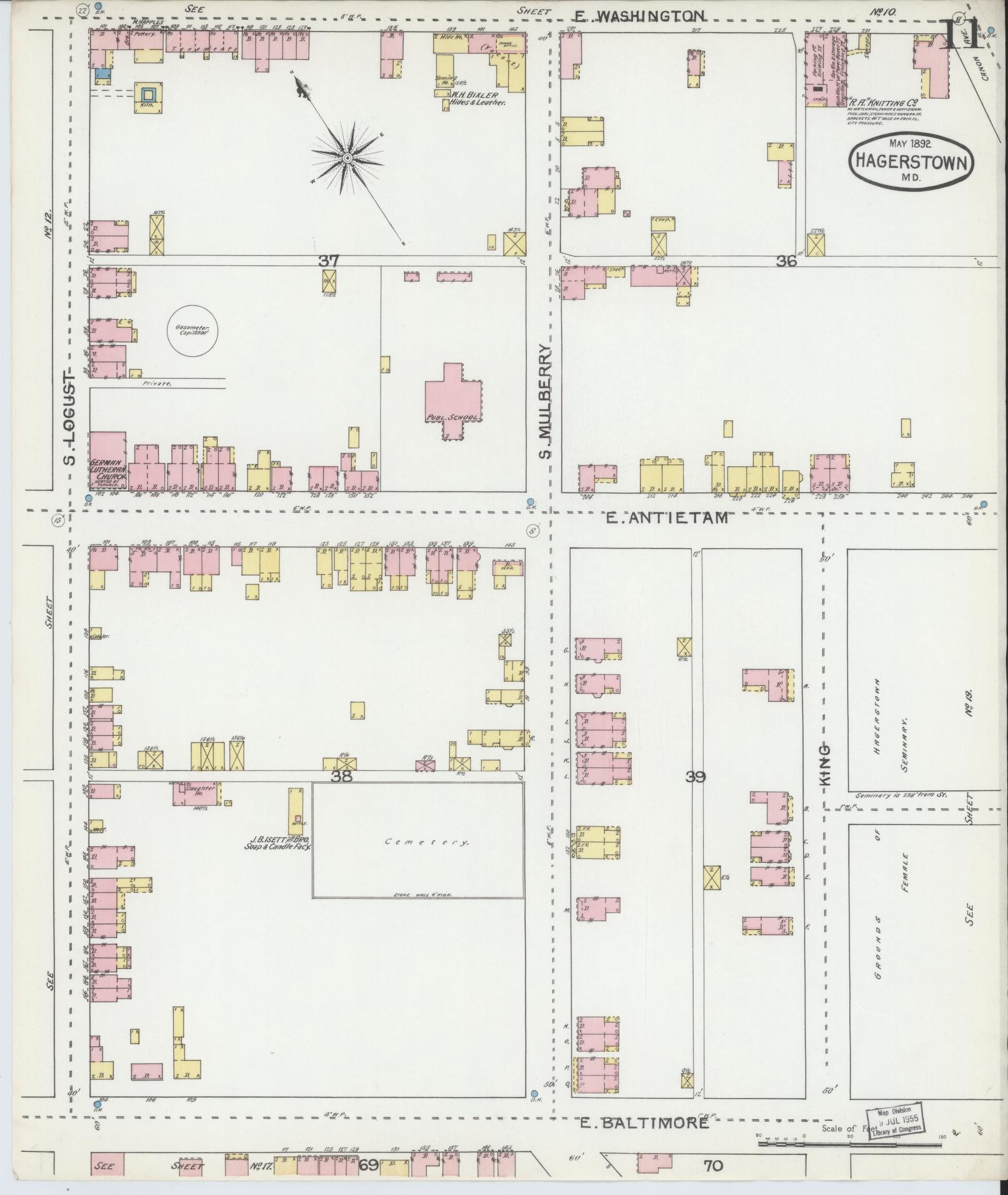 Washington, Maryland - 1892 - Sanborn Fire Insurance Map, Sheet #0011 - Historic Sanborn Fire Insurance Map Print, Washington Maryland 1892 0011 vintage old map wall art