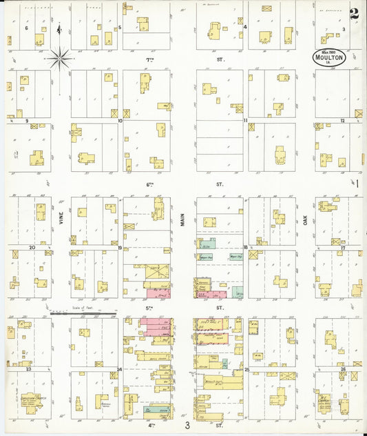Sanborn Fire Insurance Map from Moulton, Appanoose County, Iowa (1900), Sheet #0002 - Historic Sanborn Fire Insurance Map Print, vintage old map wall art