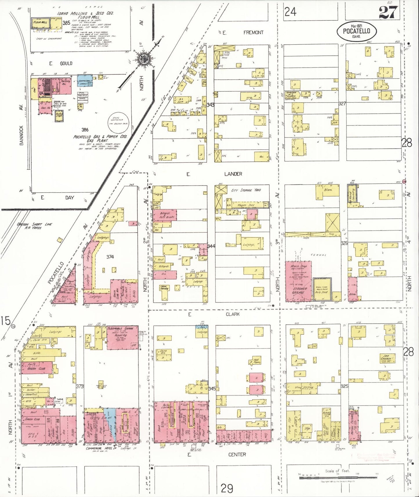 Sanborn Fire Insurance Map from Pocatello, Bannock County, Idaho (1921), Sheet #0027 - Historic Sanborn Fire Insurance Map Print, vintage old map wall art, antique decor, genealogy gift, Idaho Idaho map