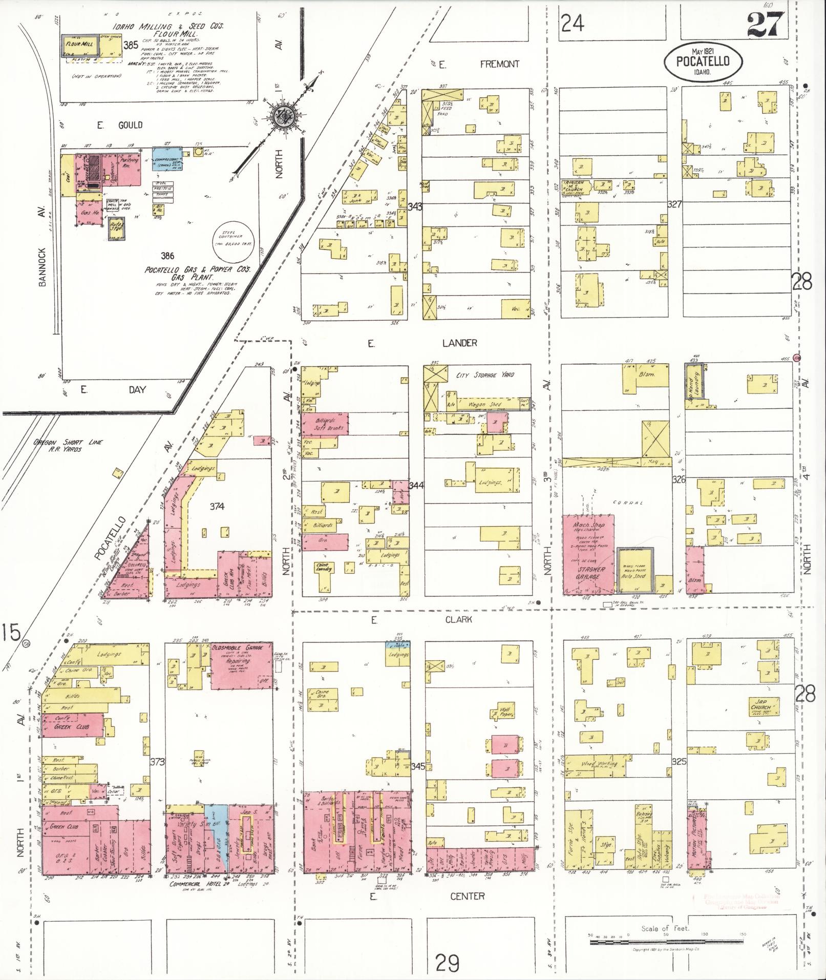 Sanborn Fire Insurance Map from Pocatello, Bannock County, Idaho (1921), Sheet #0027 - Historic Sanborn Fire Insurance Map Print, vintage old map wall art, antique decor, genealogy gift, Idaho Idaho map