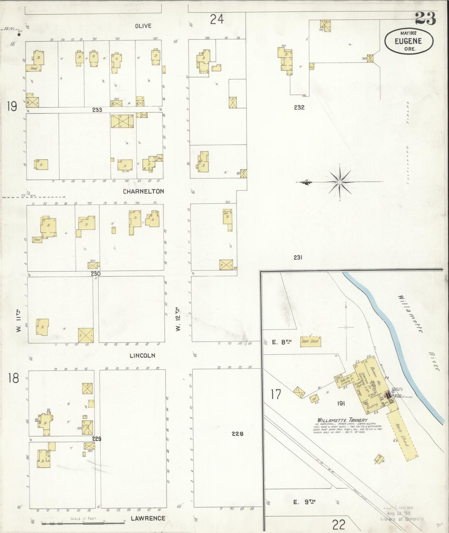 Sanborn Fire Insurance Map from Eugene, Lane County, Oregon (1902), Sheet #0023 - Complete Map Set gallery image, historic Sanborn map, vintage wall art, Oregon Oregon