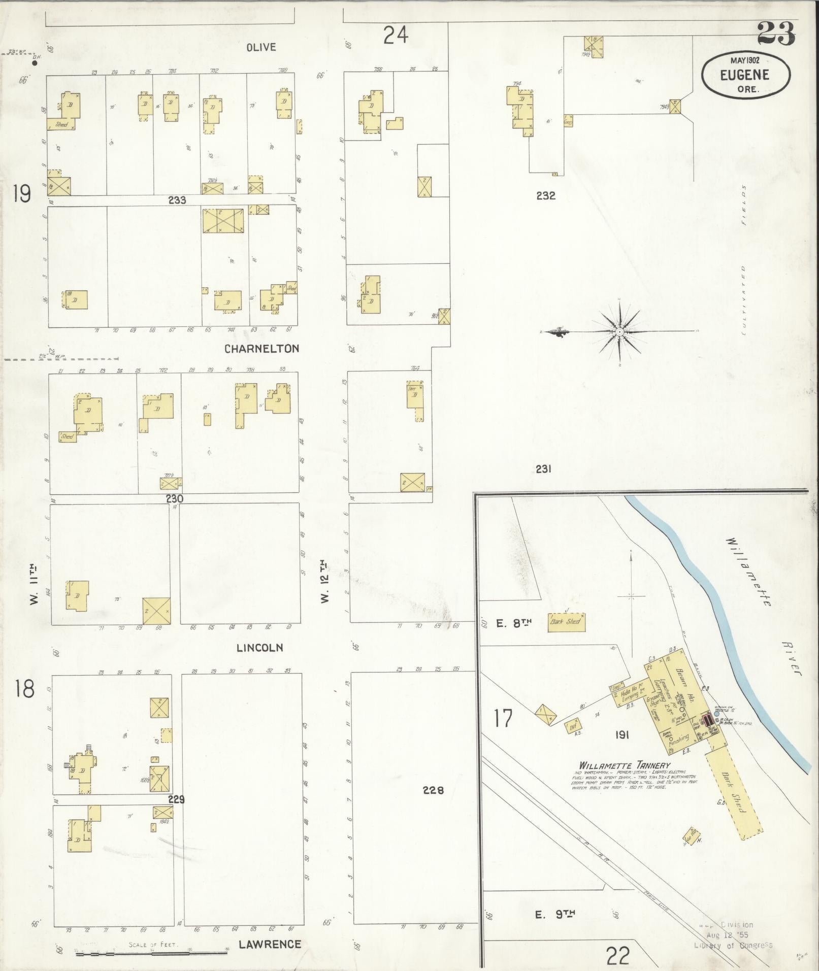 Sanborn Fire Insurance Map from Eugene, Lane County, Oregon (1902), Sheet #0023 - Complete Map Set gallery image, historic Sanborn map, vintage wall art, Oregon Oregon