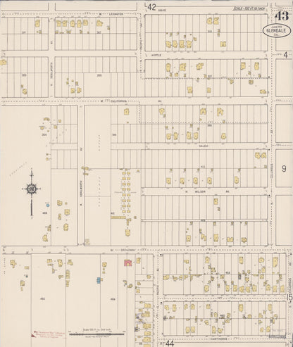 Sanborn Fire Insurance Map from Glendale, Los Angeles County, California (1919), Sheet #0043 - Historic Sanborn Fire Insurance Map Print, vintage old map wall art, antique decor, genealogy gift, California California map