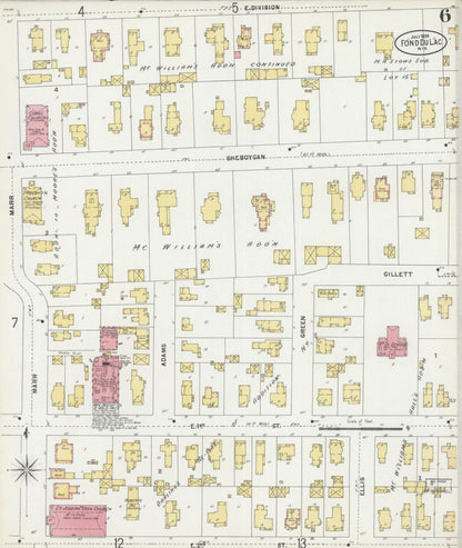 Sanborn Fire Insurance Map from Fond du Lac, Fond du Lac County, Wisconsin (1898), Sheet #0006 - Historic Sanborn Fire Insurance Map Print, vintage old map wall art, antique decor, genealogy gift, Wisconsin Wisconsin map