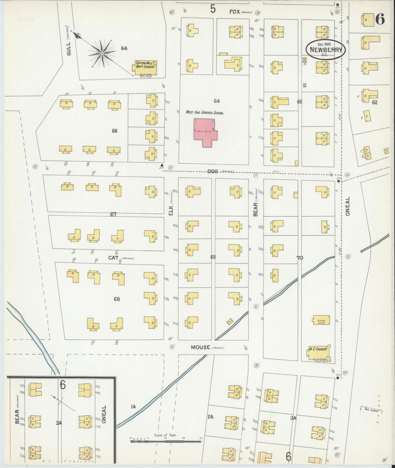 Sanborn Fire Insurance Map from Newberry, Newberry County, South Carolina (1900), Sheet #0006 - Complete Map Set gallery image, historic Sanborn map, vintage wall art, South Carolina South Carolina