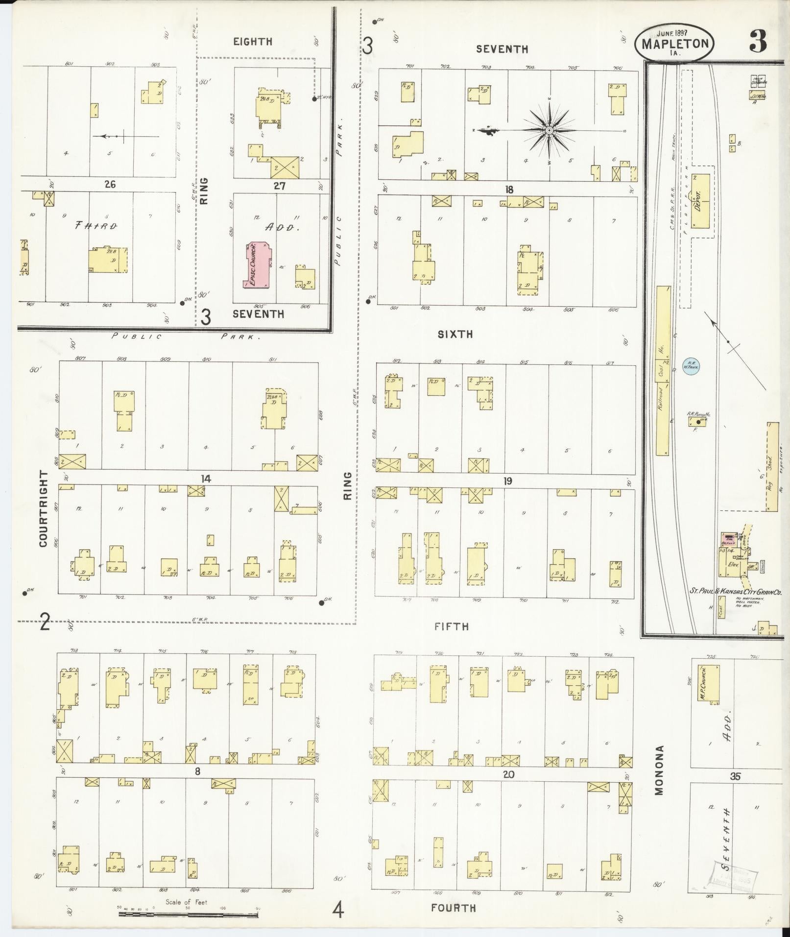 Sanborn Fire Insurance Map from Mapleton, Monona County, Iowa (1897), Sheet #0003 - Historic Sanborn Fire Insurance Map Print, vintage old map wall art