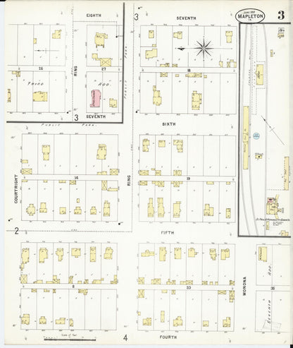 Sanborn Fire Insurance Map from Mapleton, Monona County, Iowa (1897), Sheet #0003 - Historic Sanborn Fire Insurance Map Print, vintage old map wall art