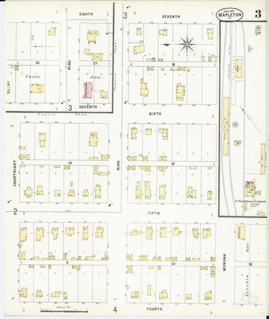 Sanborn Fire Insurance Map from Mapleton, Monona County, Iowa (1897), Sheet #0003 - Historic Sanborn Fire Insurance Map Print, vintage old map wall art