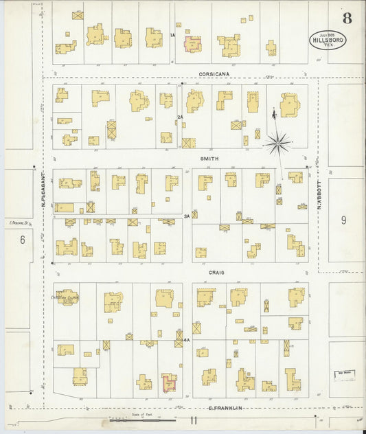 Sanborn Fire Insurance Map from Hillsboro, Hill County, Texas (1905), Sheet #0008 - Historic Sanborn Fire Insurance Map Print, vintage old map wall art, antique decor, genealogy gift, Texas Texas map