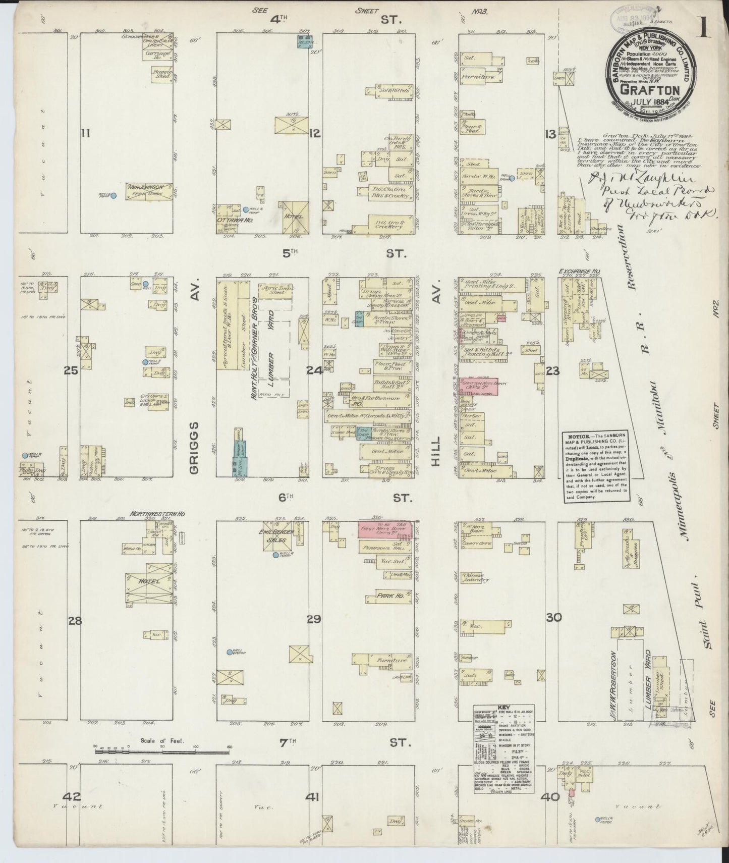 Sanborn Fire Insurance Map from Grafton, Walsh County, North Dakota (1884), Sheet #0001 - Complete Map Set gallery image, historic Sanborn map, vintage wall art, North Dakota North Dakota