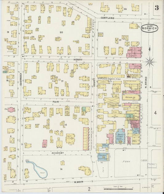 Sanborn Fire Insurance Map from Norwich, Chenango County, New York (1897), Sheet #0003 - Historic Sanborn Fire Insurance Map Print, vintage old map wall art, antique decor, genealogy gift, New York New York map
