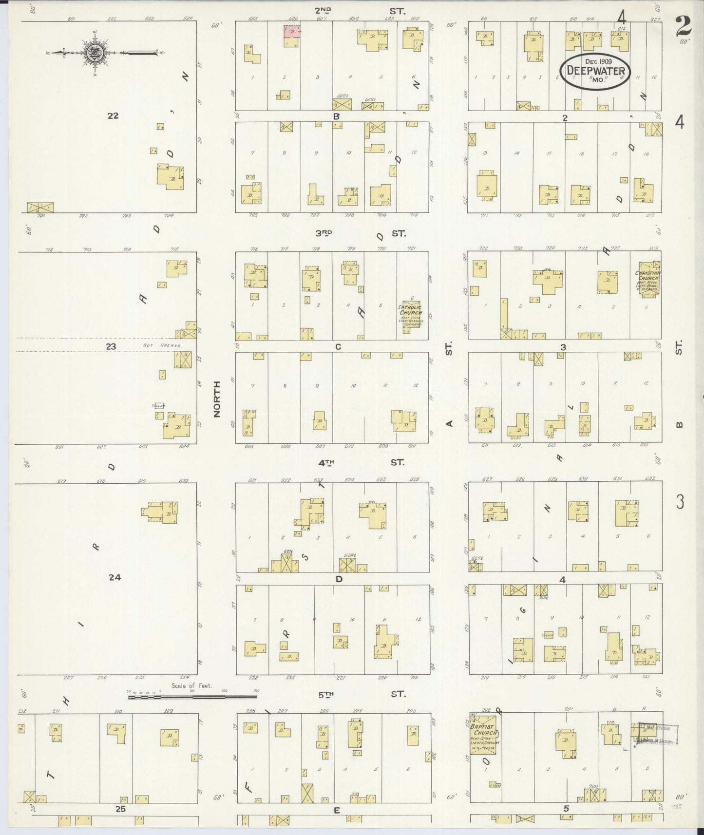Sanborn Fire Insurance Map from Deepwater, Henry County, Missouri (1909), Sheet #0002 - Complete Map Set gallery image, historic Sanborn map, vintage wall art, Missouri Missouri