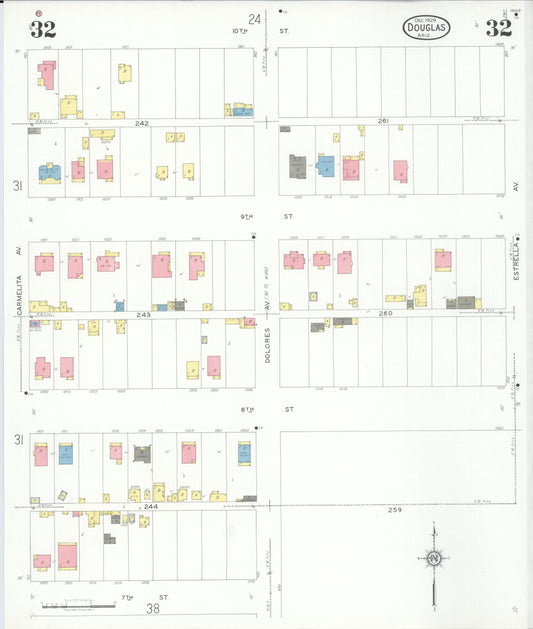 Sanborn Fire Insurance Map from Douglas, Cochise County, Arizona (1929), Sheet #0032 - Historic Sanborn Fire Insurance Map Print, vintage old map wall art, antique decor, genealogy gift, Arizona Arizona map
