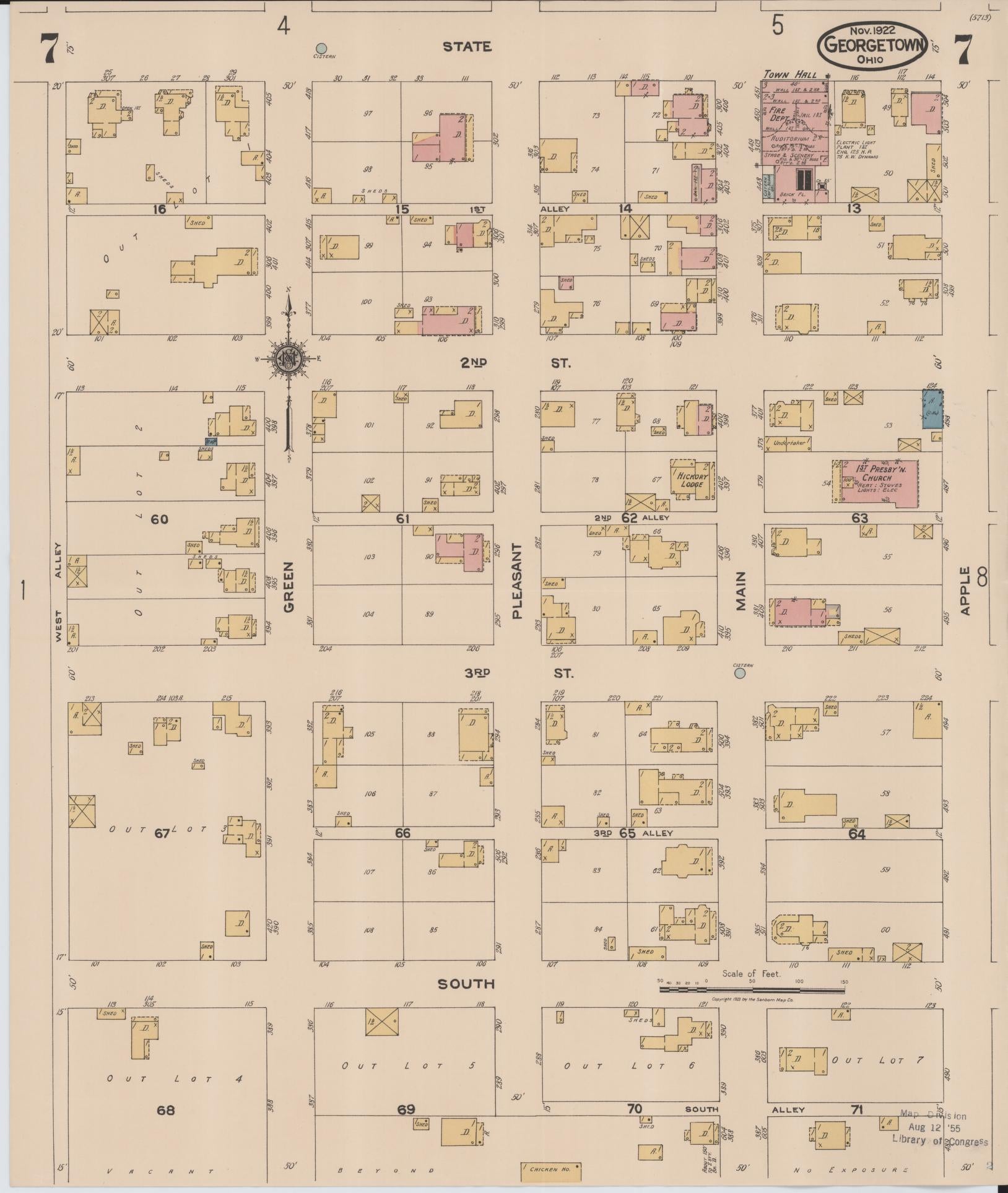 Sanborn Fire Insurance Map from Georgetown, Brown County, Ohio (1922), Sheet #0007 - Historic Sanborn Fire Insurance Map Print, vintage old map wall art, antique decor, genealogy gift, Ohio Ohio map