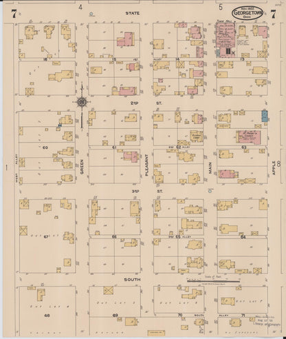 Sanborn Fire Insurance Map from Georgetown, Brown County, Ohio (1922), Sheet #0007 - Historic Sanborn Fire Insurance Map Print, vintage old map wall art, antique decor, genealogy gift, Ohio Ohio map