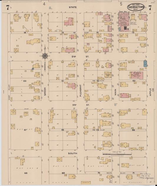 Sanborn Fire Insurance Map from Georgetown, Brown County, Ohio (1922), Sheet #0007 - Historic Sanborn Fire Insurance Map Print, vintage old map wall art, antique decor, genealogy gift, Ohio Ohio map