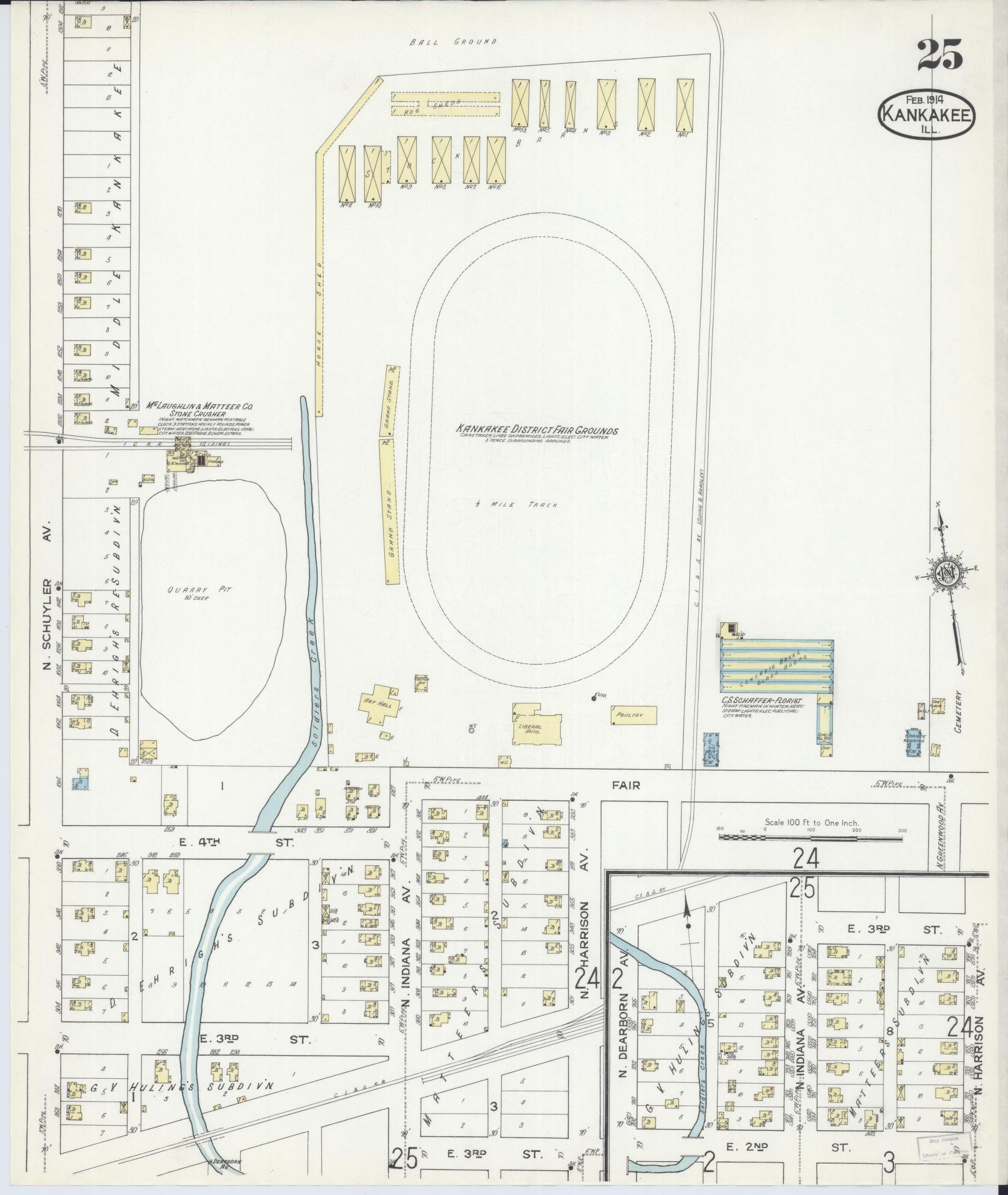 Sanborn Fire Insurance Map from Kankakee, Kankakee County, Illinois (1914), Sheet #0025 - Complete Map Set gallery image, historic Sanborn map, vintage wall art, Illinois Illinois