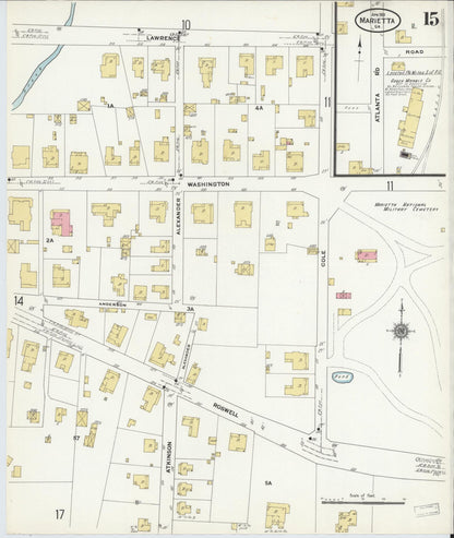 Sanborn Fire Insurance Map from Marietta, Cobb County, Georgia (1911), Sheet #0015 - Complete Map Set gallery image, historic Sanborn map, vintage wall art, Georgia Georgia