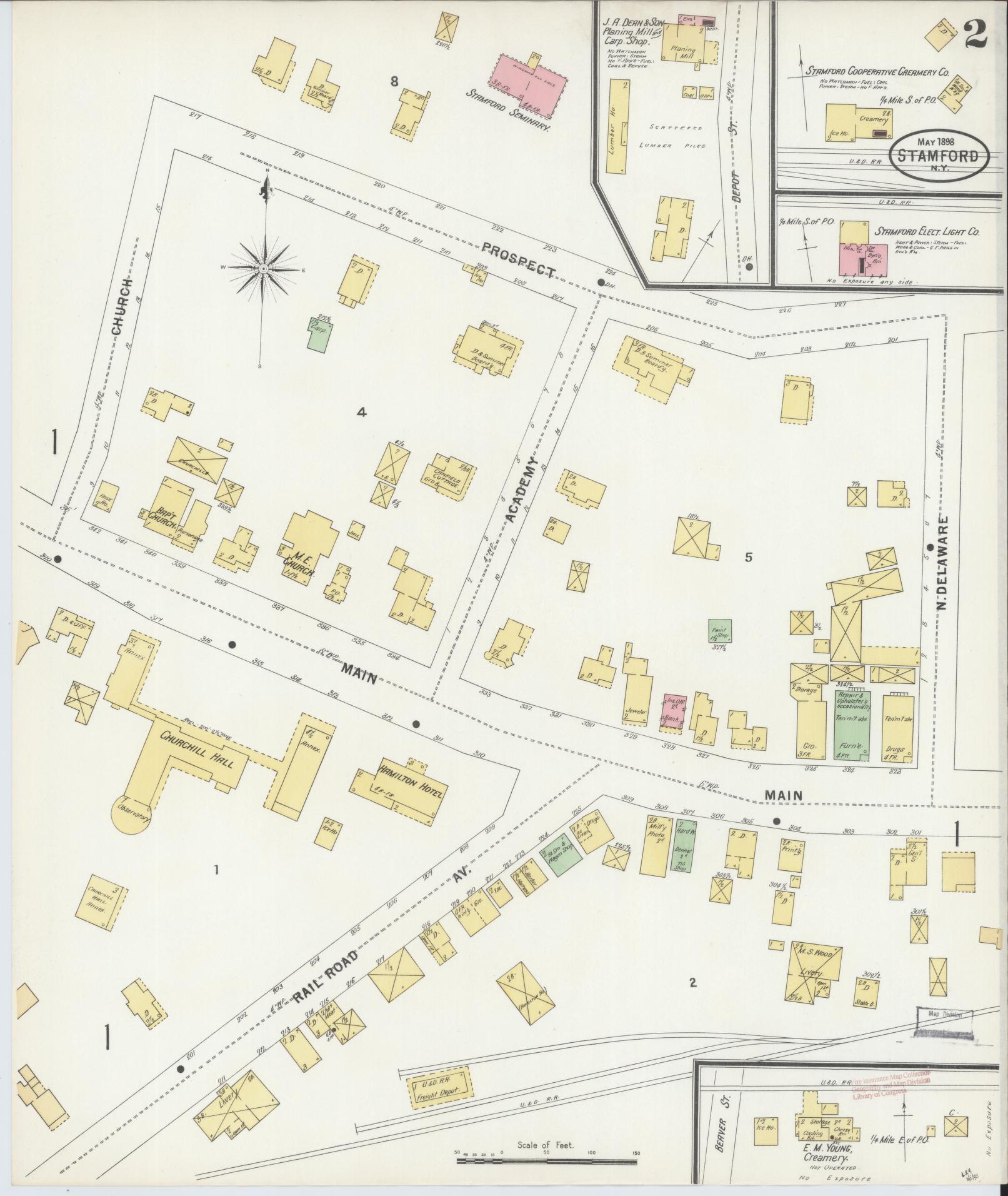 Sanborn Fire Insurance Map from Stamford, Delaware County, New York (1898), Sheet #0002 - Historic Sanborn Fire Insurance Map Print, vintage old map wall art, antique decor, genealogy gift, Stamford Delaware map