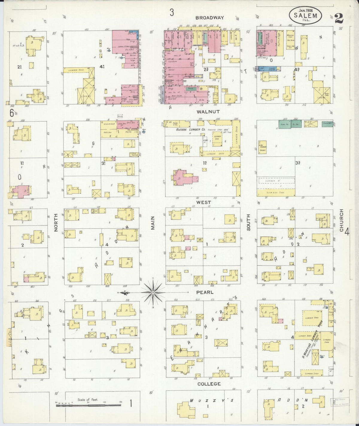 Sanborn Fire Insurance Map from Salem, Marion County, Illinois (1908), Sheet #0002 - Complete Map Set gallery image, historic Sanborn map, vintage wall art, Illinois Illinois