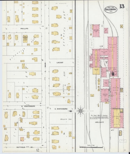 Sanborn Fire Insurance Map from Galesburg, Knox County, Illinois (1906), Sheet #0013 - Complete Map Set gallery image, historic Sanborn map, vintage wall art, Illinois Illinois
