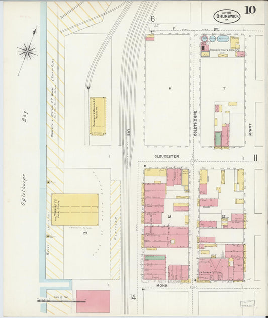 Sanborn Fire Insurance Map from Brunswick, Glynn County, Georgia (1898), Sheet #0010 - Historic Sanborn Fire Insurance Map Print, vintage old map wall art, antique decor, genealogy gift, Georgia Georgia map