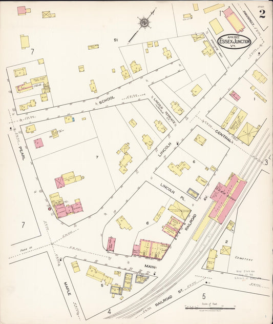 Sanborn Fire Insurance Map from Essex Junction, Chittenden County, Vermont (1922), Sheet #0002 - Historic Sanborn Fire Insurance Map Print, vintage old map wall art, antique decor, genealogy gift, Vermont Vermont map