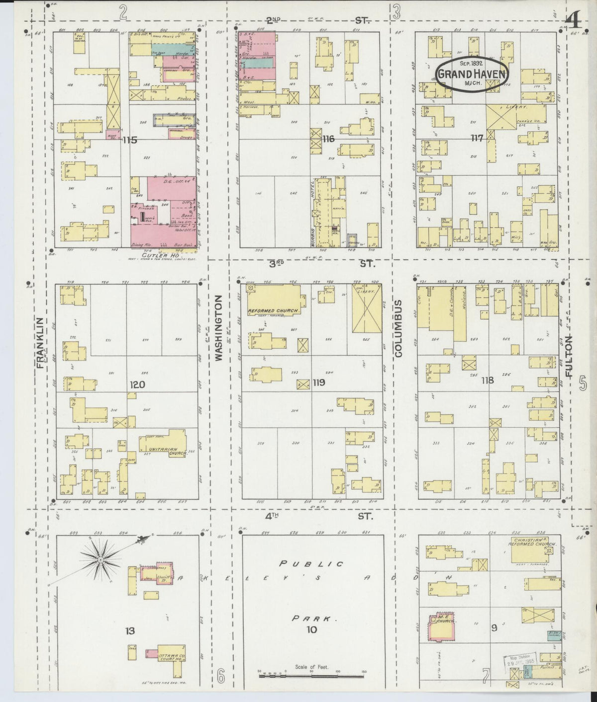 Sanborn Fire Insurance Map from Grand Haven, Ottawa County, Michigan (1892), Sheet #0004 - Historic Sanborn Fire Insurance Map Print, vintage old map wall art, antique decor, genealogy gift, Michigan Michigan map