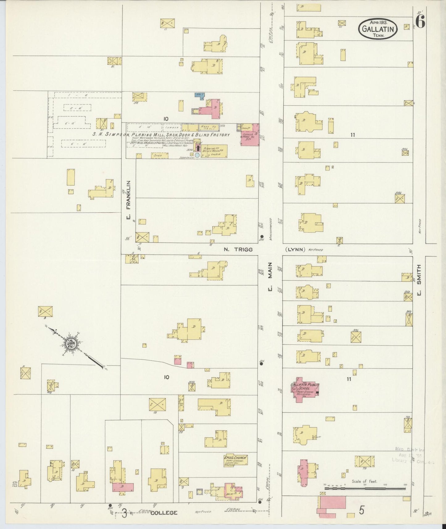 Sanborn Fire Insurance Map from Gallatin, Sumner County, Tennessee (1913), Sheet #0006 - Complete Map Set gallery image, historic Sanborn map, vintage wall art, Tennessee Tennessee