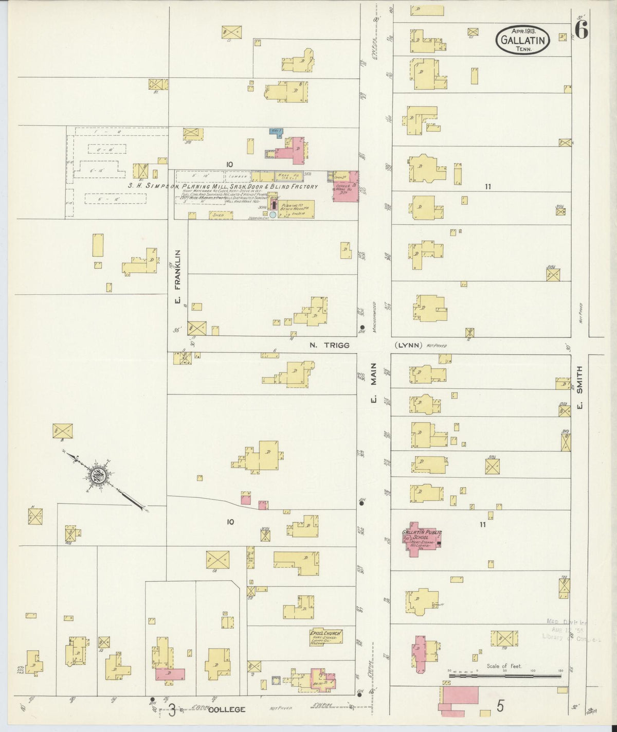 Sanborn Fire Insurance Map from Gallatin, Sumner County, Tennessee (1913), Sheet #0006 - Complete Map Set gallery image, historic Sanborn map, vintage wall art, Tennessee Tennessee