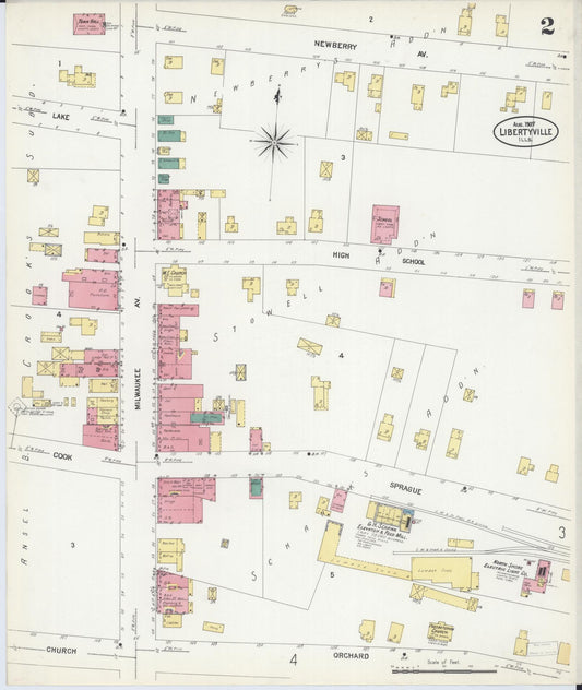 Sanborn Fire Insurance Map from Libertyville, Lake County, Illinois (1907), Sheet #0002 - Historic Sanborn Fire Insurance Map Print, vintage old map wall art, antique decor, genealogy gift, Illinois Illinois map