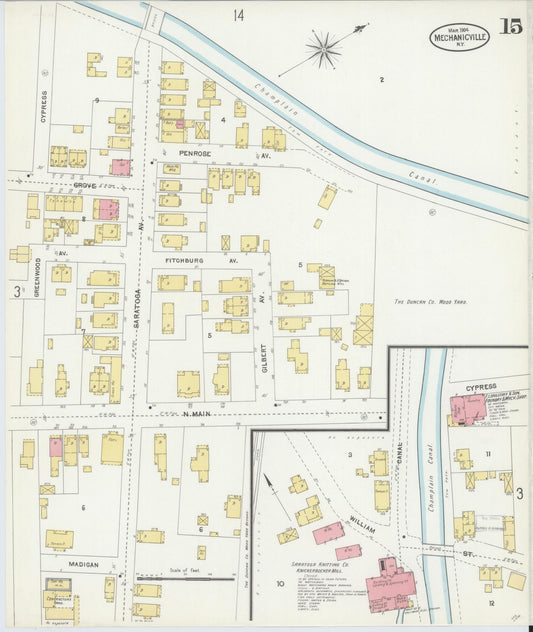 Sanborn Fire Insurance Map from Mechanicville, Saratoga County, New York (1904), Sheet #0014 - Historic Sanborn Fire Insurance Map Print, vintage old map wall art, antique decor, genealogy gift, New York New York map