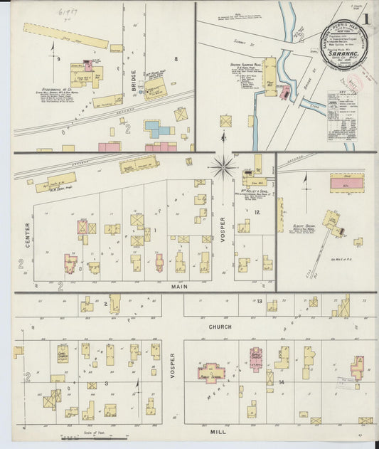 Sanborn Fire Insurance Map from Saranac, Ionia County, Michigan (1894), Sheet #0001 - Complete Map Set gallery image, historic Sanborn map, vintage wall art, Michigan Michigan