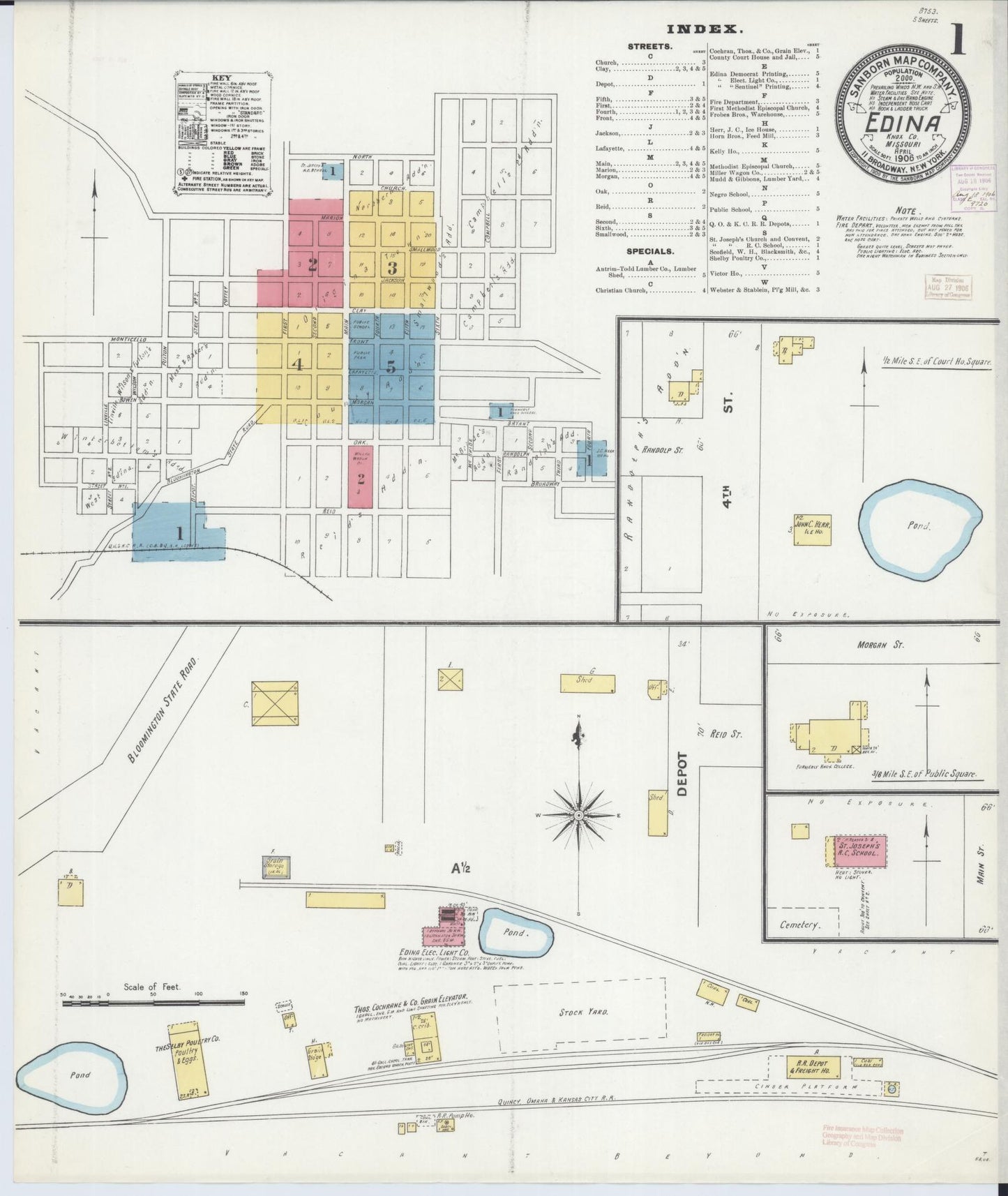 Sanborn Fire Insurance Map from Edina, Knox County, Missouri (1906), Sheet #0001 - Historic Sanborn Fire Insurance Map Print, vintage old map wall art, antique decor, genealogy gift, Missouri Missouri map