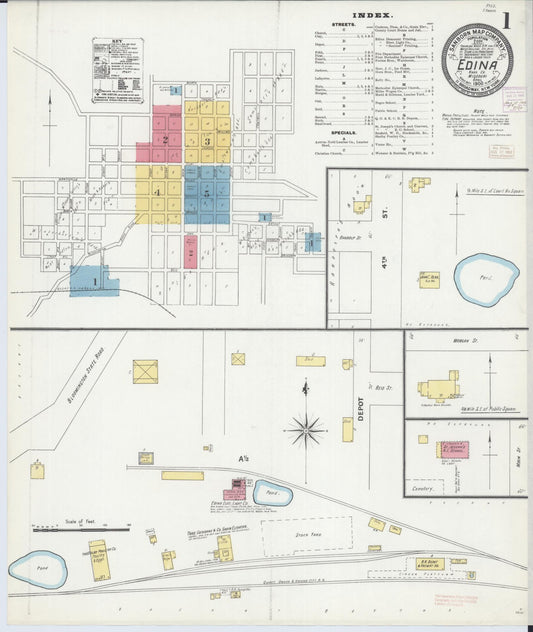 Sanborn Fire Insurance Map from Edina, Knox County, Missouri (1906), Sheet #0001 - Historic Sanborn Fire Insurance Map Print, vintage old map wall art, antique decor, genealogy gift, Missouri Missouri map