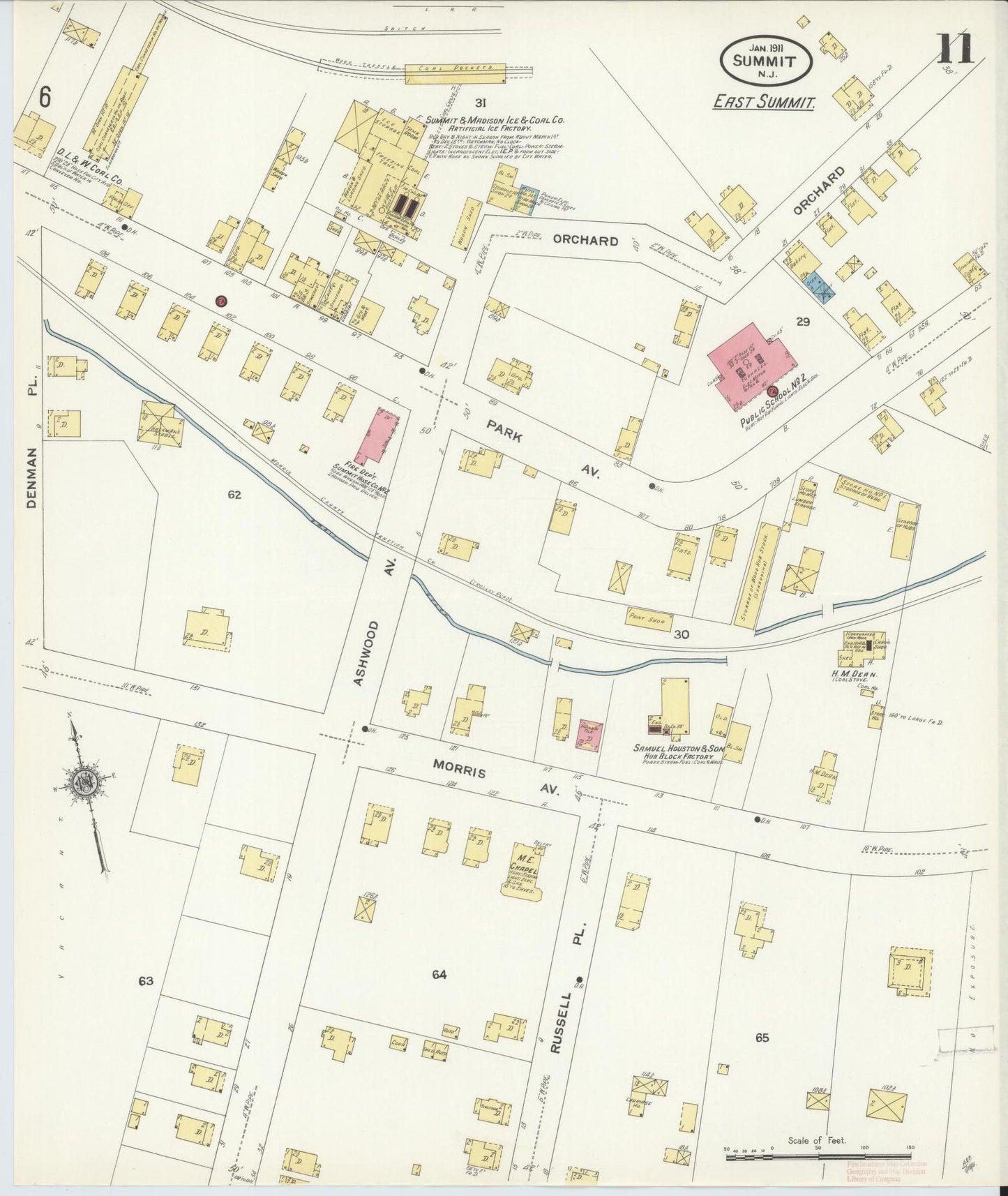 Sanborn Fire Insurance Map from Summit, Union County, New Jersey (1911), Sheet #0011 - Historic Sanborn Fire Insurance Map Print, vintage old map wall art, antique decor, genealogy gift, New Jersey New Jersey map