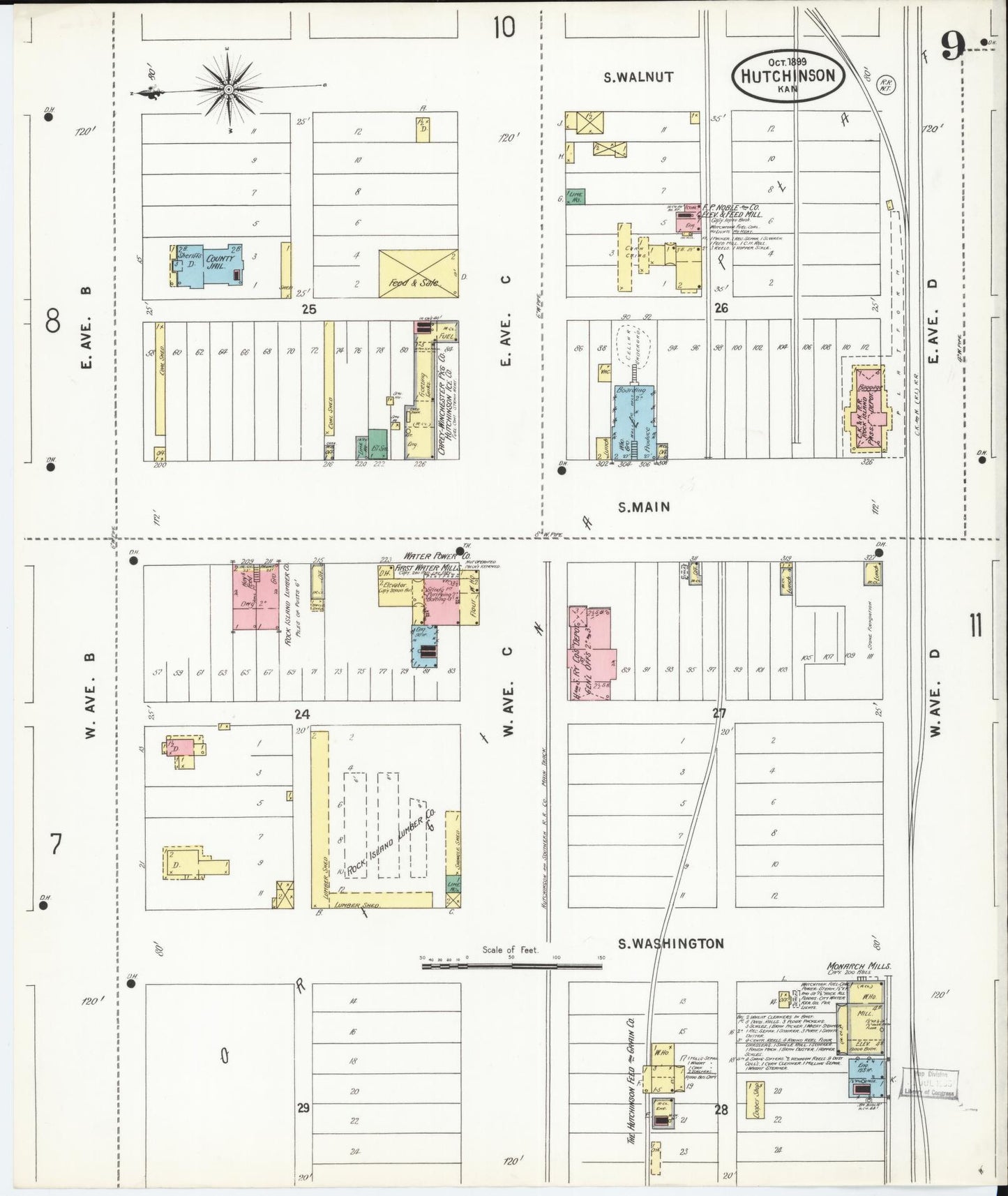 Sanborn Fire Insurance Map from Hutchinson, Reno County, Kansas (1899), Sheet #0009 - Complete Map Set gallery image, historic Sanborn map, vintage wall art, Kansas Kansas