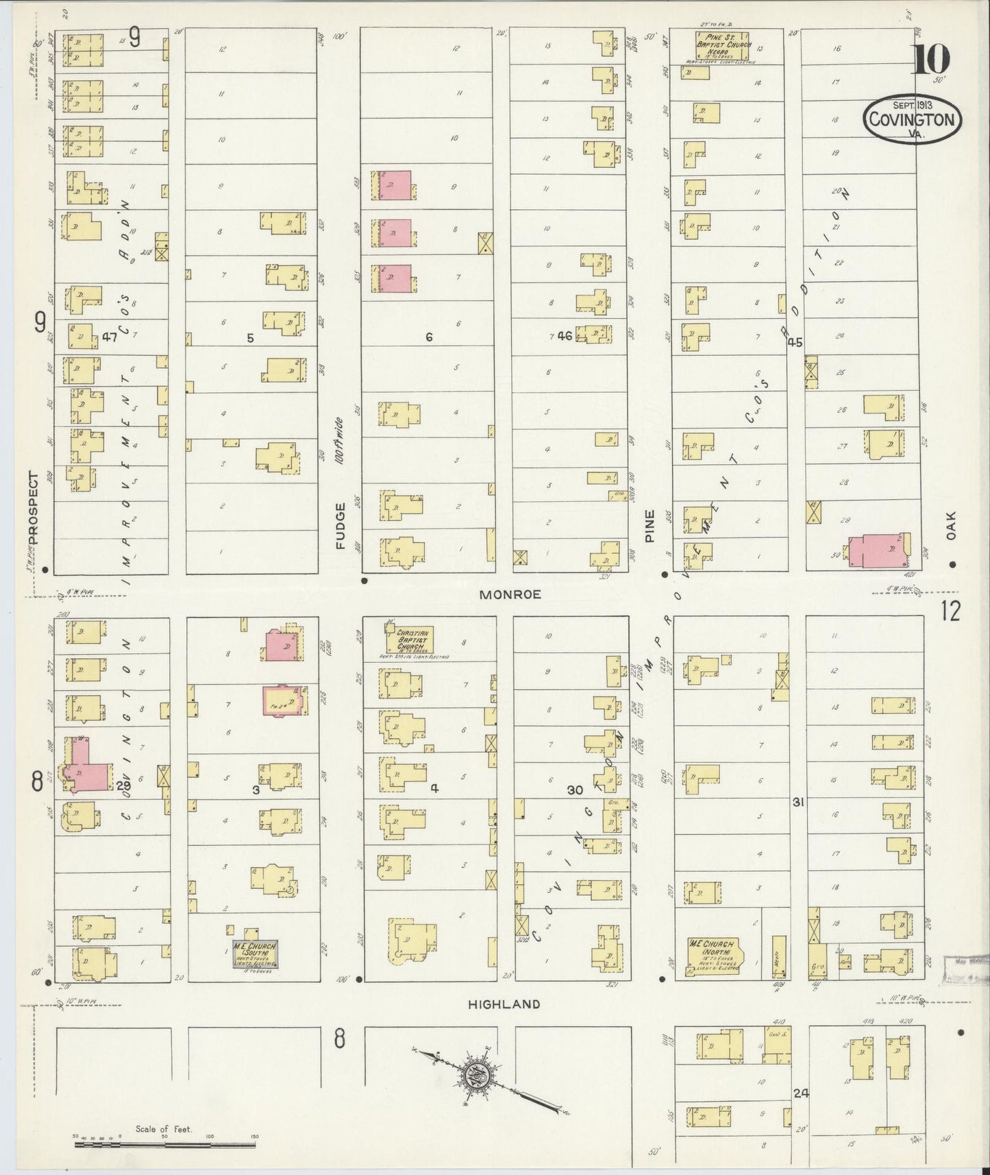 Sanborn Fire Insurance Map from Covington, Independent Cities, Virginia (1913), Sheet #0010 - Complete Map Set gallery image, historic Sanborn map, vintage wall art, Virginia Virginia