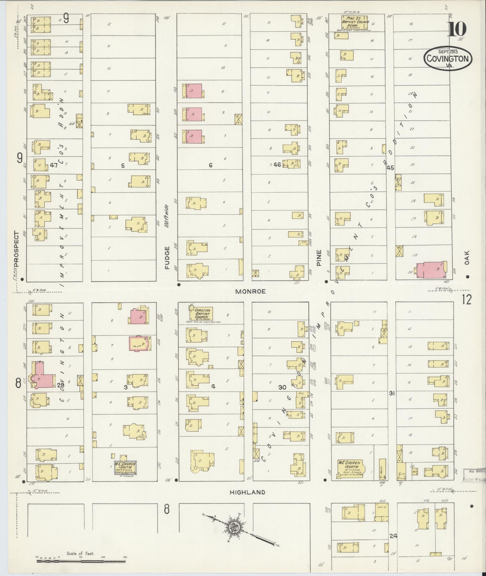 Sanborn Fire Insurance Map from Covington, Independent Cities, Virginia (1913), Sheet #0010 - Complete Map Set gallery image, historic Sanborn map, vintage wall art, Virginia Virginia