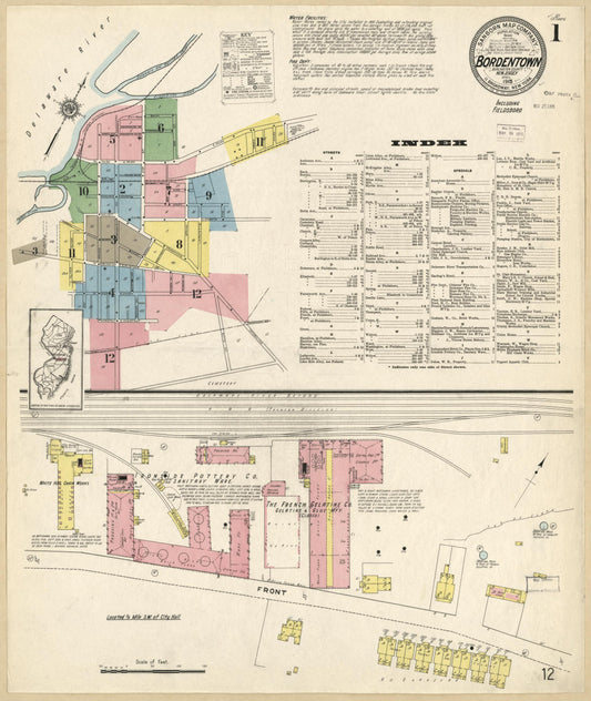 Sanborn Fire Insurance Map from Bordentown, Burlington County, New Jersey (1915), Sheet #0001 - Historic Sanborn Fire Insurance Map Print, vintage old map wall art, antique decor, genealogy gift, New Jersey New Jersey map