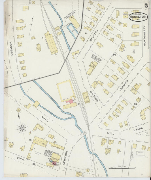 Sanborn Fire Insurance Map from Hamilton, Madison County, New York (1893), Sheet #0005 - Historic Sanborn Fire Insurance Map Print, vintage old map wall art, antique decor, genealogy gift, New York New York map