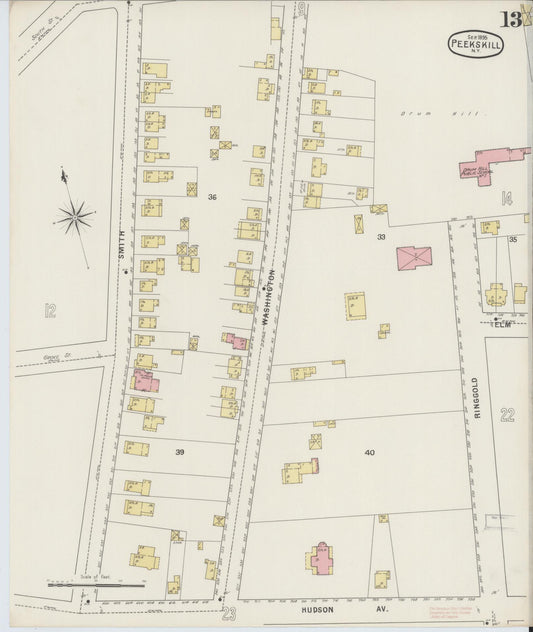 Sanborn Fire Insurance Map from Peekskill, Westchester County, New York (1895), Sheet #0013 - Historic Sanborn Fire Insurance Map Print, vintage old map wall art, antique decor, genealogy gift, New York New York map