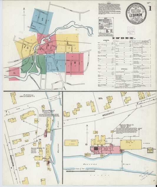 Sanborn Fire Insurance Map from Lebanon, Grafton County, New Hampshire (1904), Sheet #0001 - Complete Map Set gallery image, historic Sanborn map, vintage wall art, New Hampshire New Hampshire