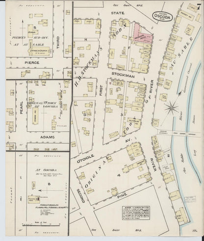 Sanborn Fire Insurance Map from Oscoda, Iosco County, Michigan (1884), Sheet #0007 - Historic Sanborn Fire Insurance Map Print, vintage old map wall art, antique decor, genealogy gift, Michigan Michigan map