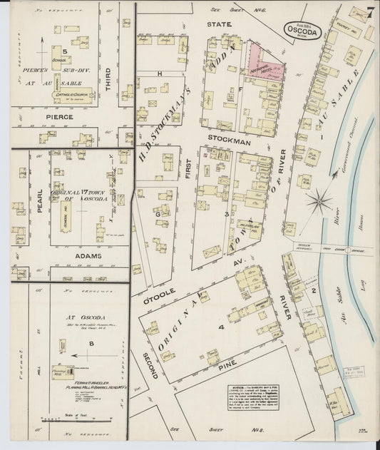 Sanborn Fire Insurance Map from Oscoda, Iosco County, Michigan (1884), Sheet #0007 - Historic Sanborn Fire Insurance Map Print, vintage old map wall art, antique decor, genealogy gift, Michigan Michigan map
