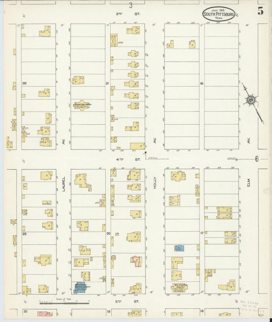 Sanborn Fire Insurance Map from South Pittsburg, Marion County, Tennessee (1913), Sheet #0005 - Historic Sanborn Fire Insurance Map Print, vintage old map wall art, antique decor, genealogy gift, Tennessee Tennessee map